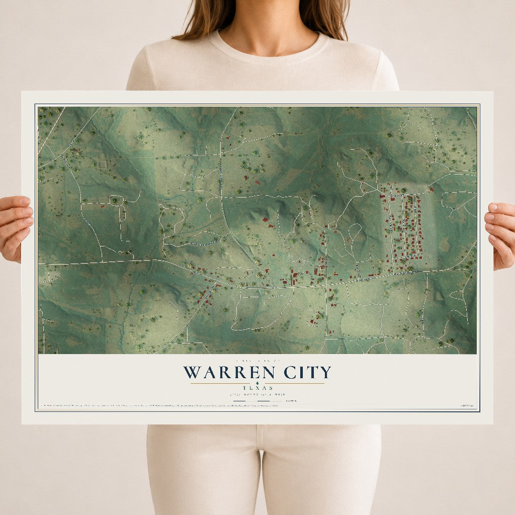 Map of Warren City, Texas, 18 x 24 inch unframed archival matte print