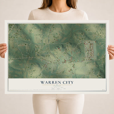 Map of Warren City, Texas, 18 x 24 inch unframed archival matte print