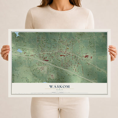 Map of Waskom, Texas, 12 x 18 inch unframed archival matte print