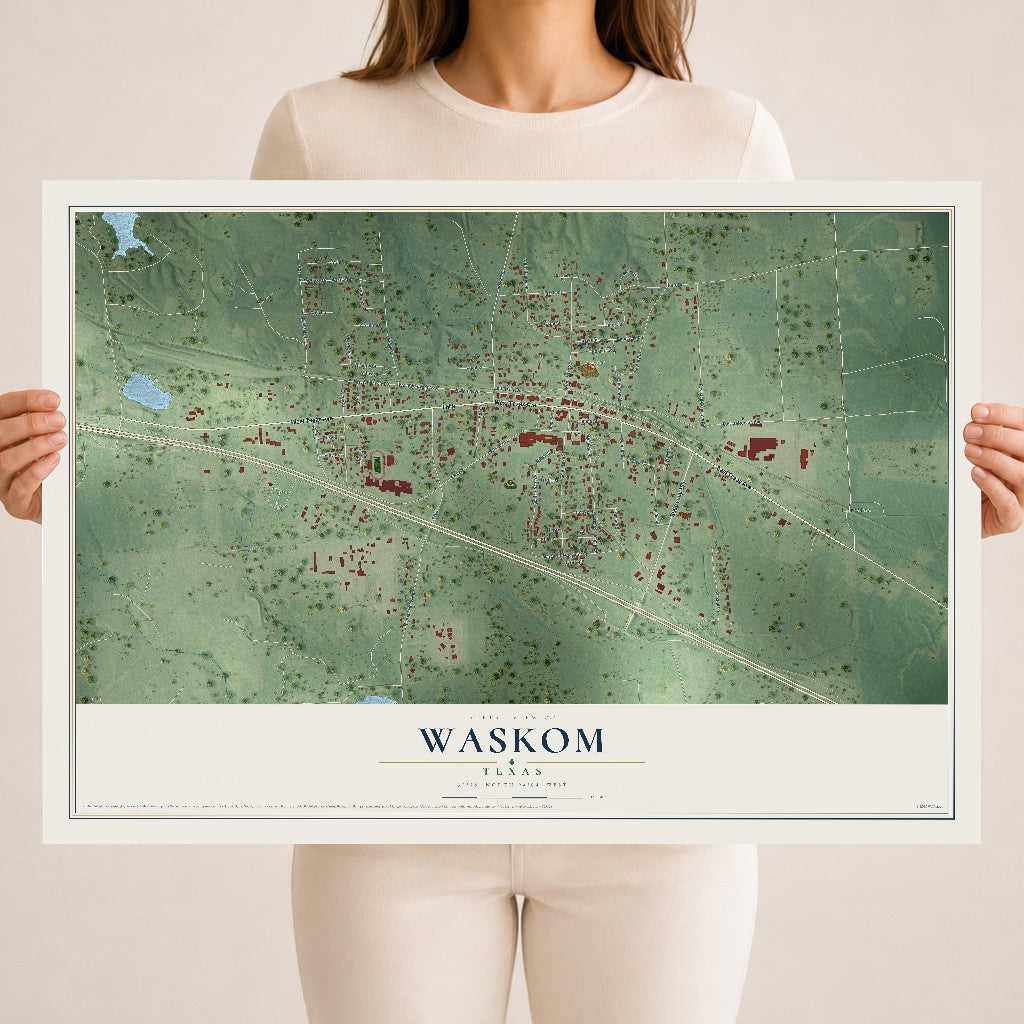 Map of Waskom, Texas, 18 x 24 inch unframed archival matte print