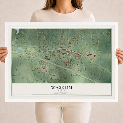 Map of Waskom, Texas, 18 x 24 inch print in a white wood frame