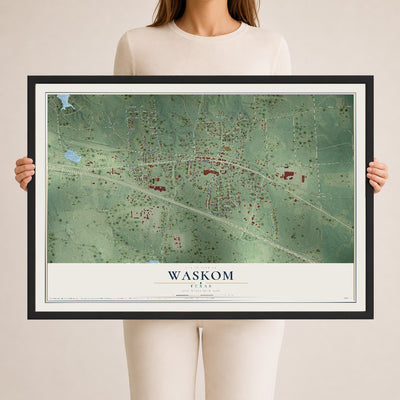 Map of Waskom, Texas, 24 x 36 inch print in a black wood frame