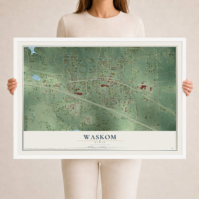 Map of Waskom, Texas, 24 x 36 inch print in a white wood frame