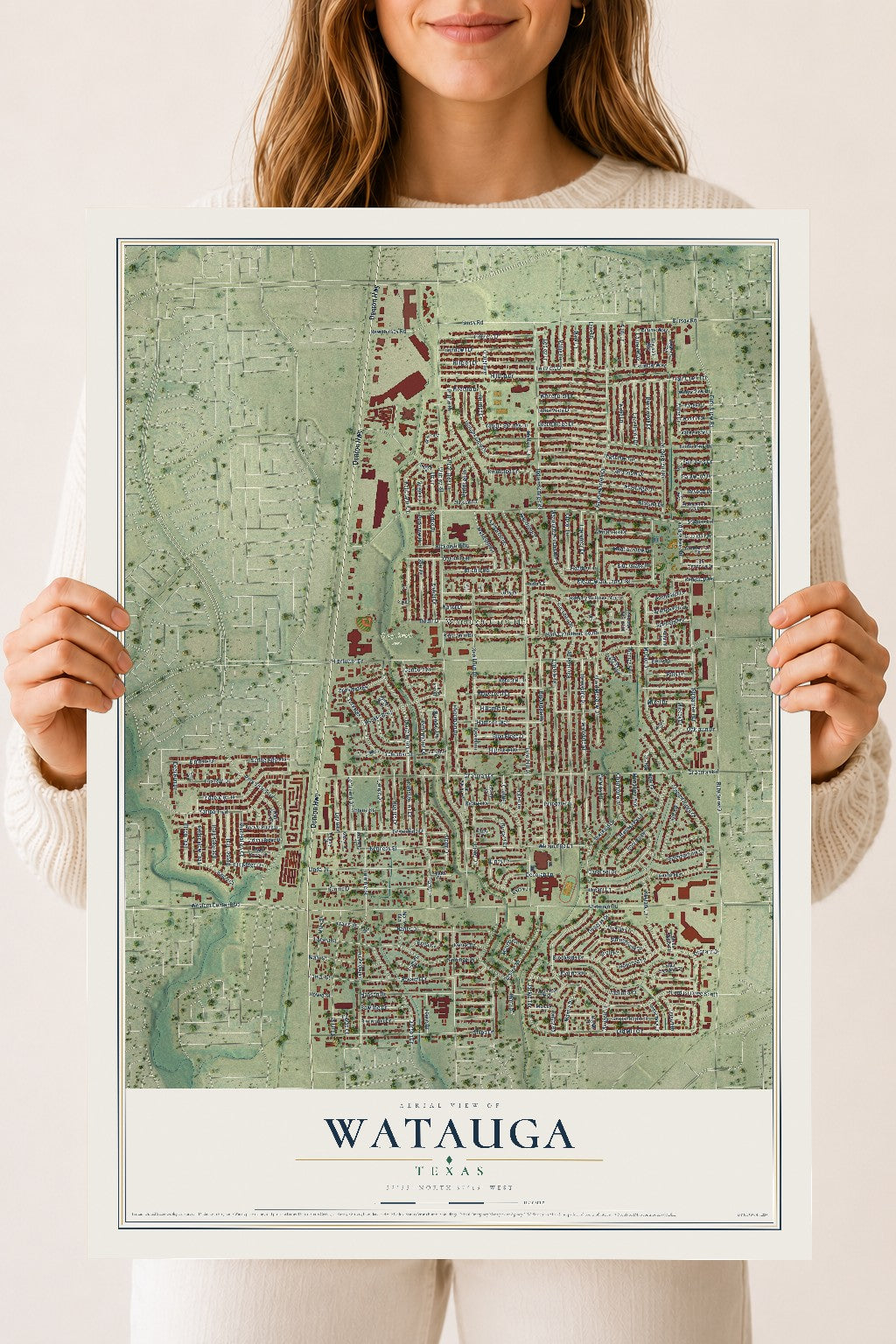 Map of Watauga, Texas, 18 x 24 inch unframed archival matte print