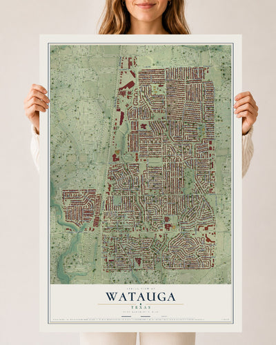 Map of Watauga, Texas, 24 x 36 inch unframed archival matte print