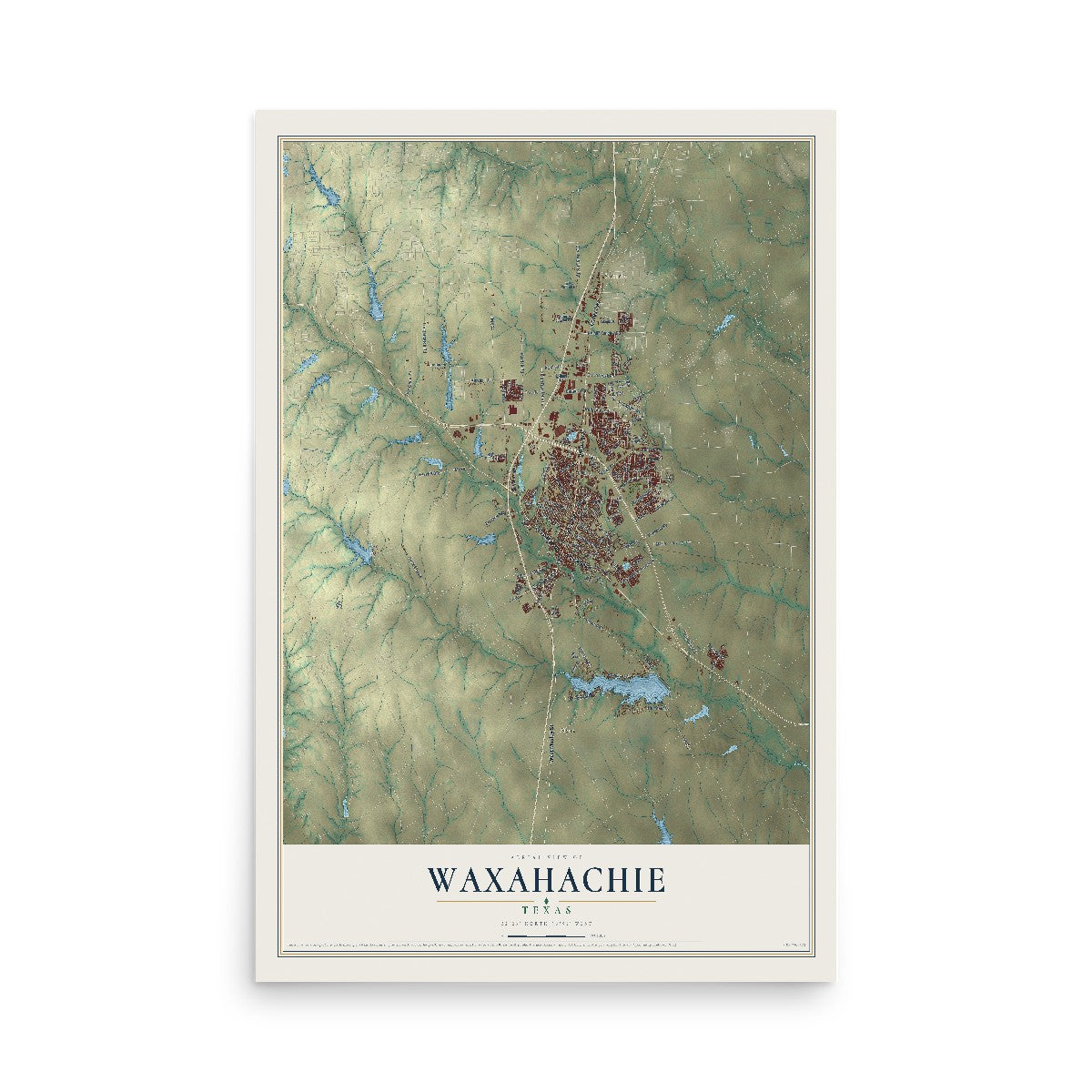 Map of Waxahachie, Texas, 12 x 18 inch unframed archival matte print