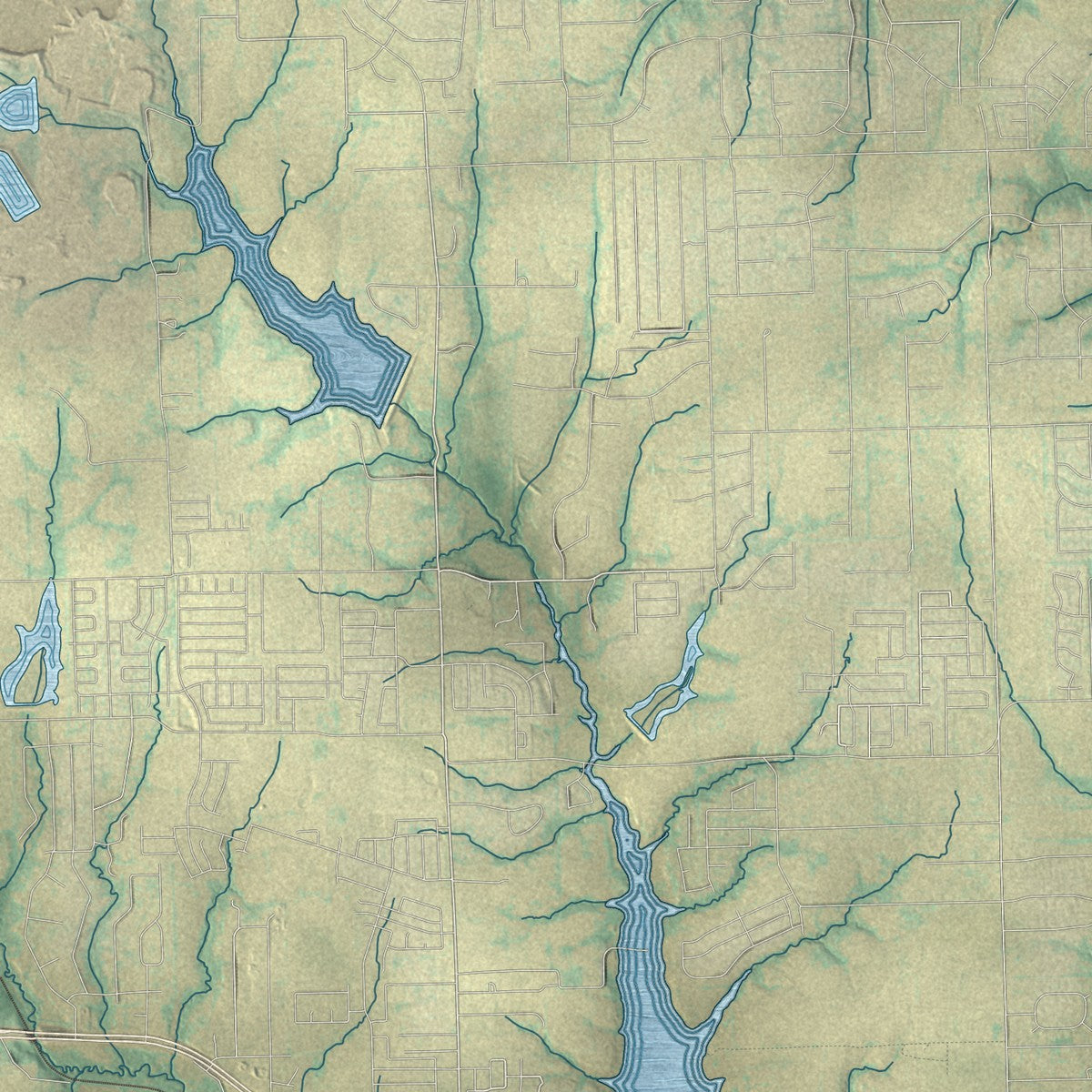 Second close-up of the map of Waxahachie, Texas print showing more streets and buildings