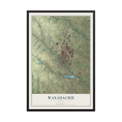 Map of Waxahachie, Texas, 12 x 18 inch print in a black wood frame