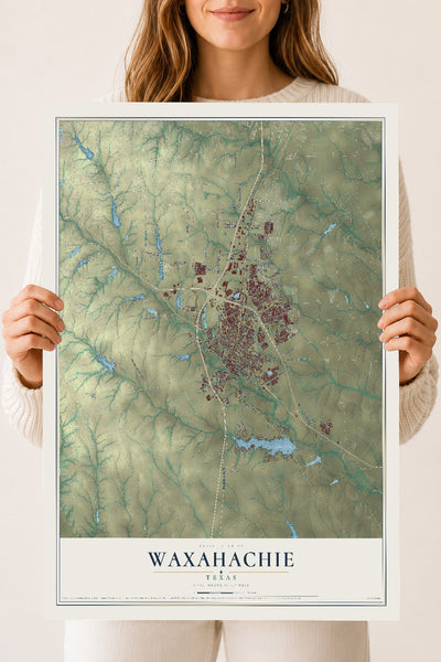 Map of Waxahachie, Texas, 18 x 24 inch unframed archival matte print