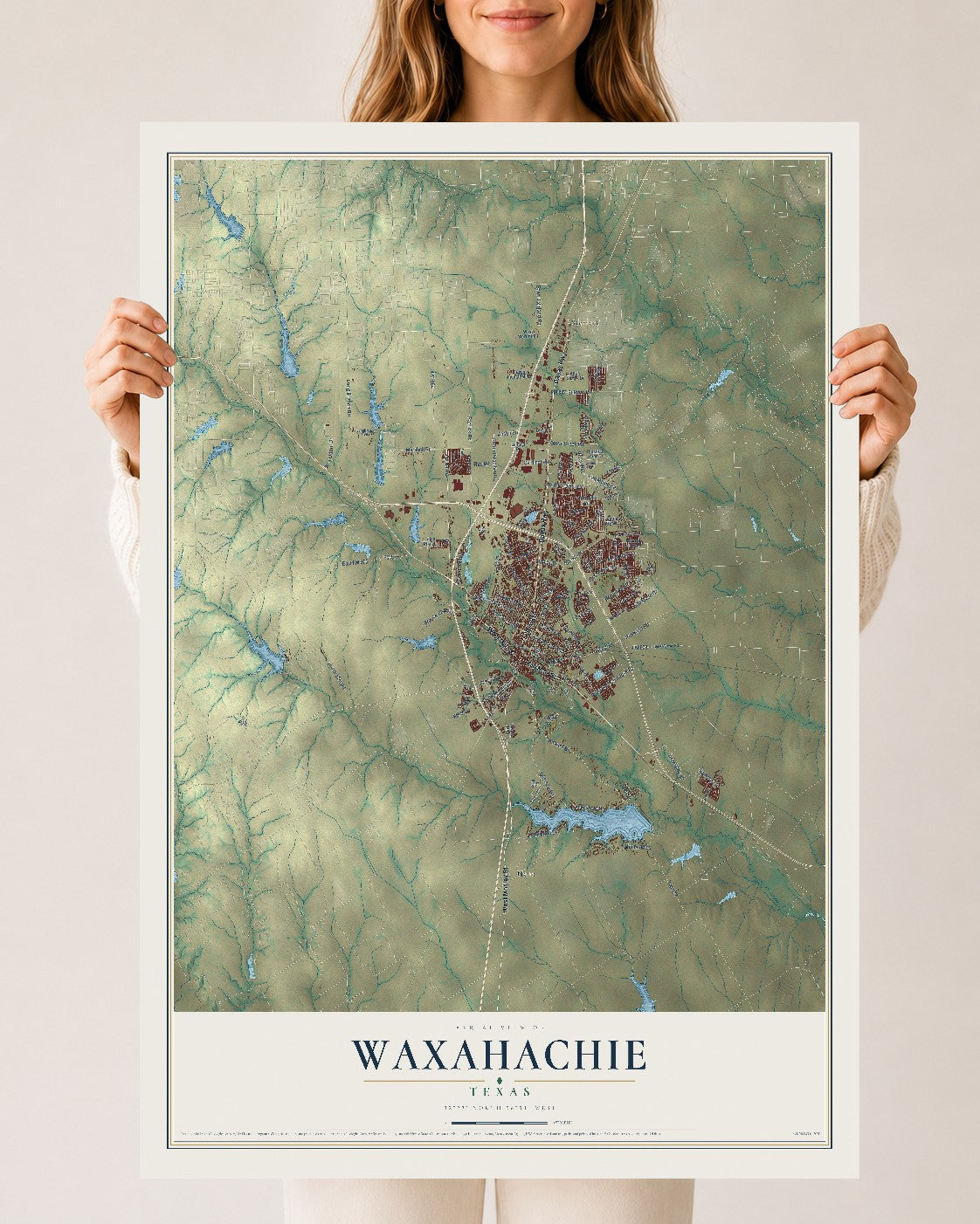Map of Waxahachie, Texas, 24 x 36 inch unframed archival matte print
