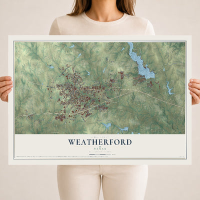 Map of Weatherford, Texas, 18 x 24 inch unframed archival matte print