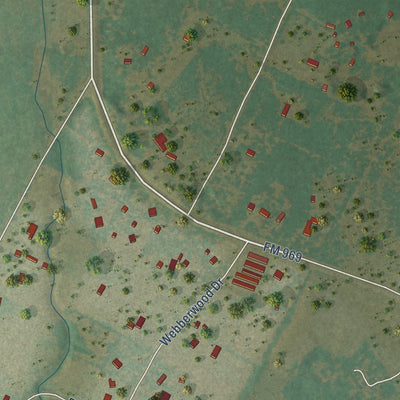 Second close-up of the map of Webberville, Texas print showing more streets and buildings