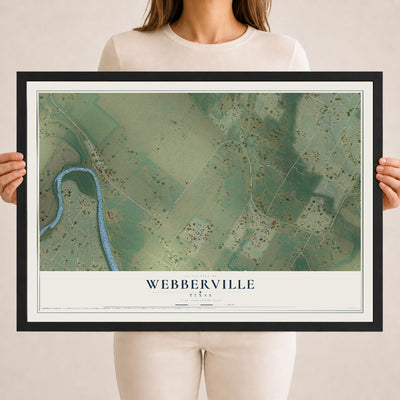 Map of Webberville, Texas, 18 x 24 inch print in a black wood frame