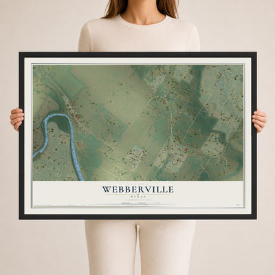 Map of Webberville, Texas, 24 x 36 inch print in a black wood frame