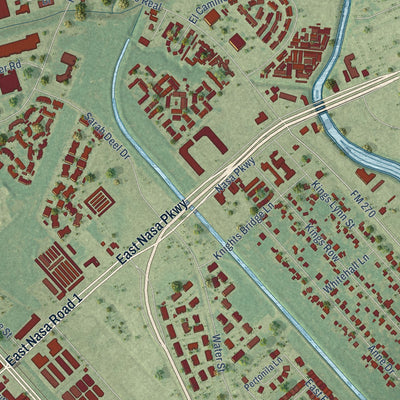 Second close-up of the map of Webster, Texas print showing more streets and buildings