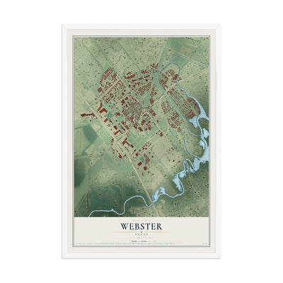 Map of Webster, Texas, 12 x 18 inch print in a white wood frame