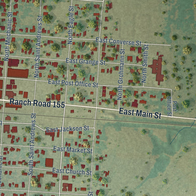 Second close-up of the map of Weimar, Texas print showing more streets and buildings