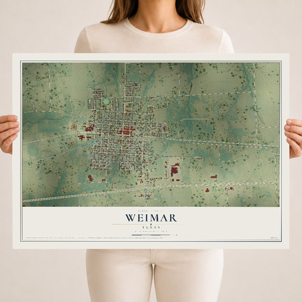 Map of Weimar, Texas, 18 x 24 inch unframed archival matte print