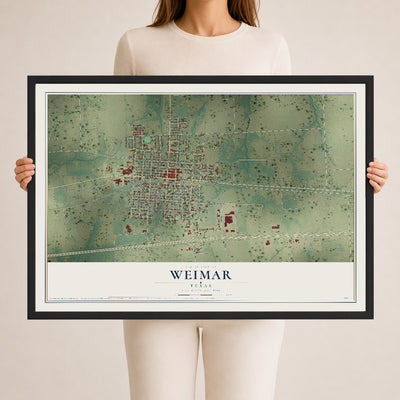 Map of Weimar, Texas, 24 x 36 inch print in a black wood frame