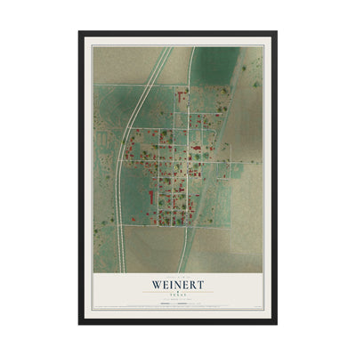 Map of Weinert, Texas, 12 x 18 inch print in a black wood frame