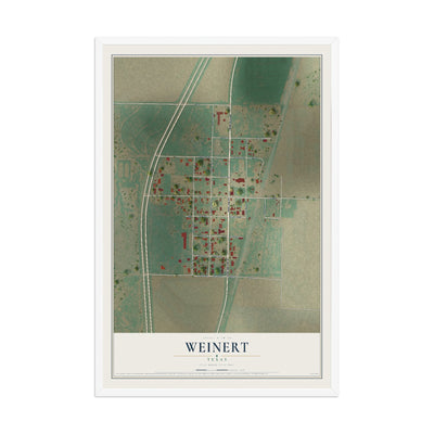 Map of Weinert, Texas, 12 x 18 inch print in a white wood frame