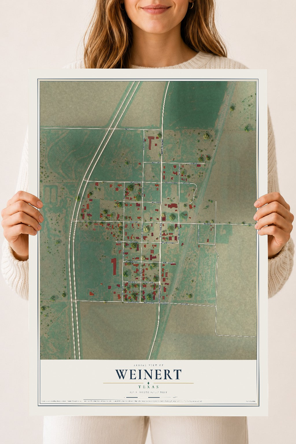Map of Weinert, Texas, 18 x 24 inch unframed archival matte print