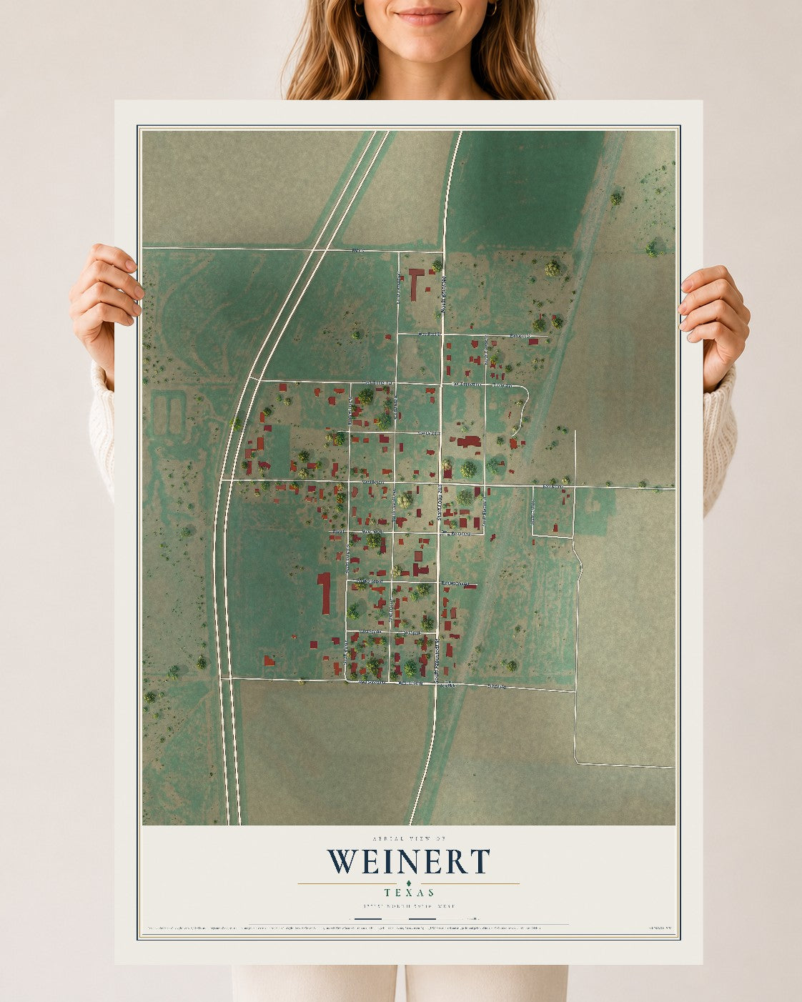 Map of Weinert, Texas, 24 x 36 inch unframed archival matte print