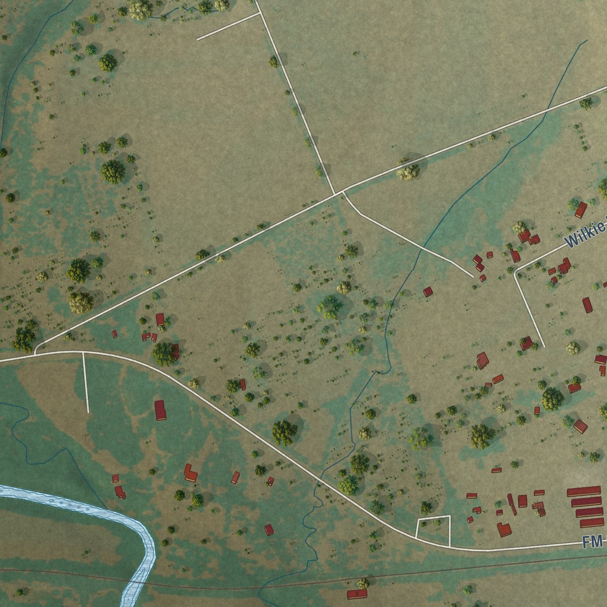 Second close-up of the map of Weir, Texas print showing more streets and buildings