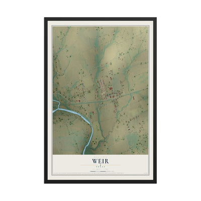 Map of Weir, Texas, 12 x 18 inch print in a black wood frame