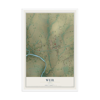 Map of Weir, Texas, 12 x 18 inch print in a white wood frame
