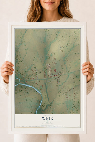 Map of Weir, Texas, 18 x 24 inch print in a white wood frame