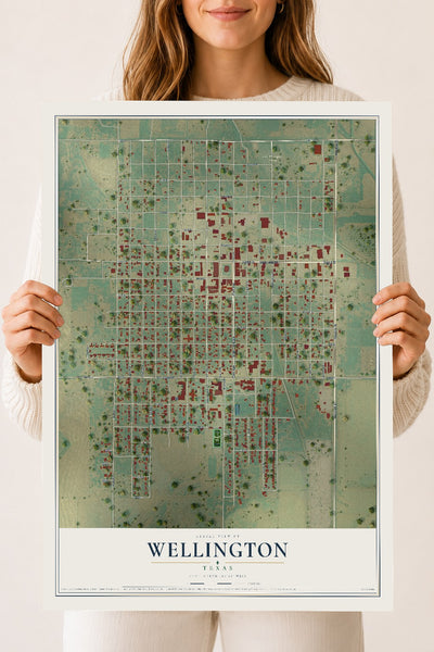 Map of Wellington, Texas, 18 x 24 inch unframed archival matte print