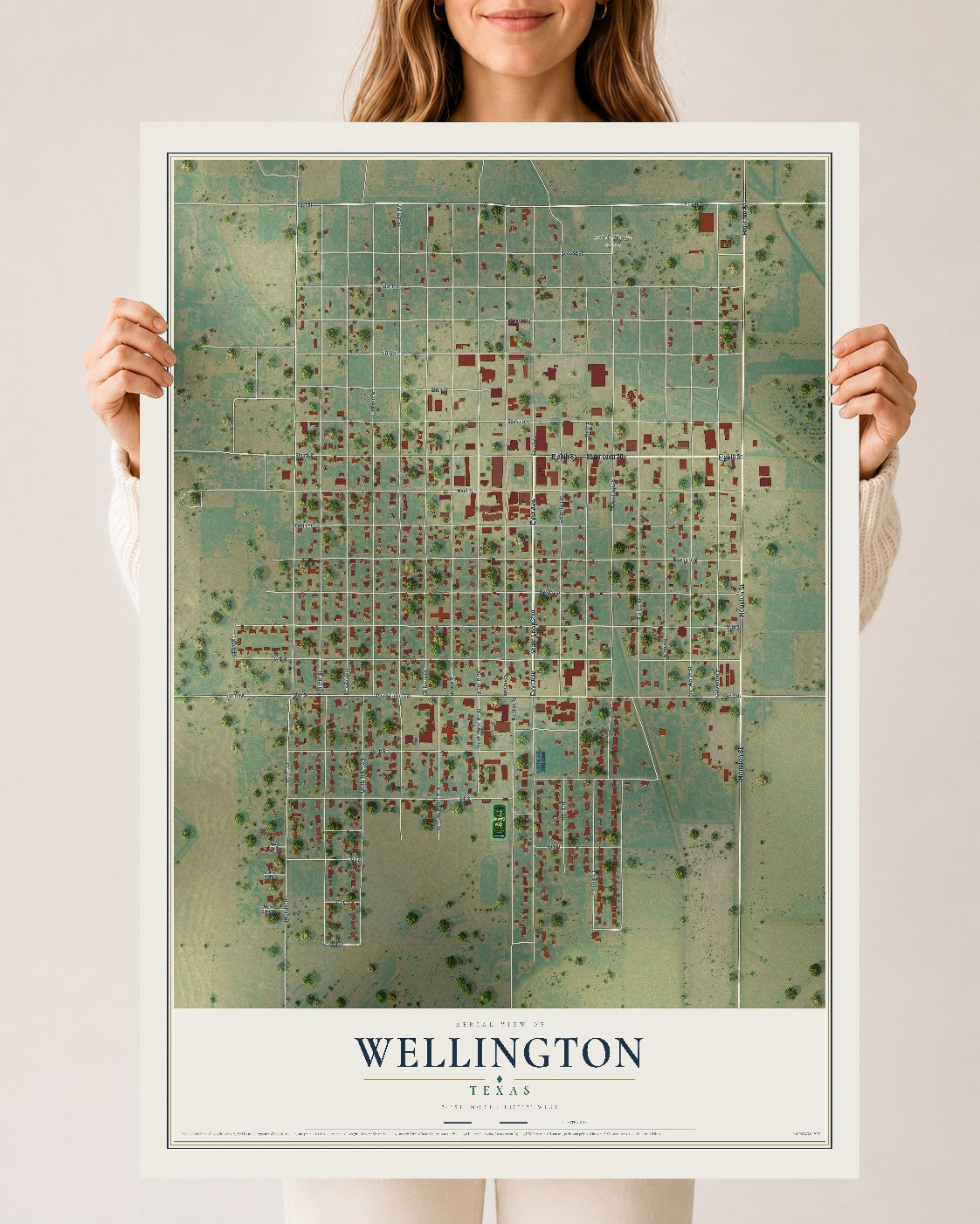 Map of Wellington, Texas, 24 x 36 inch unframed archival matte print