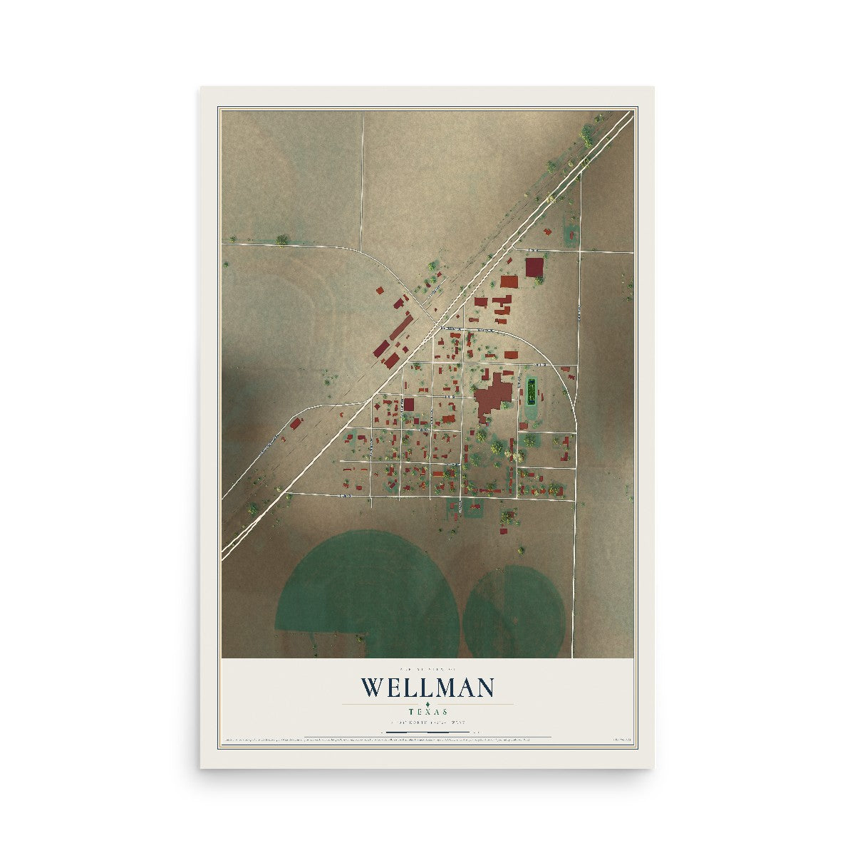 Map of Wellman, Texas, 12 x 18 inch unframed archival matte print