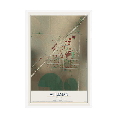 Map of Wellman, Texas, 12 x 18 inch print in a white wood frame