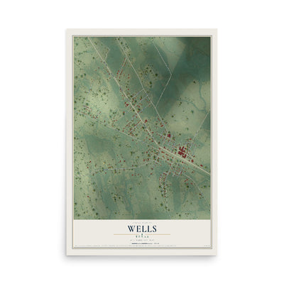 Map of Wells, Texas, 12 x 18 inch unframed archival matte print