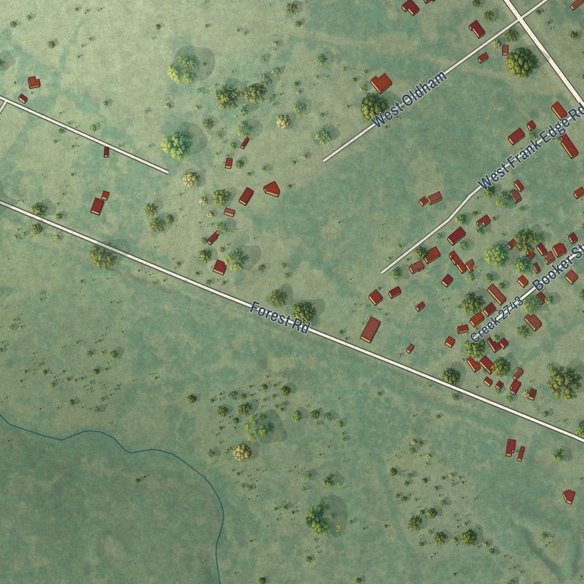 Second close-up of the map of Wells, Texas print showing more streets and buildings