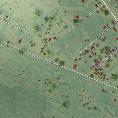 Second close-up of the map of Wells, Texas print showing more streets and buildings