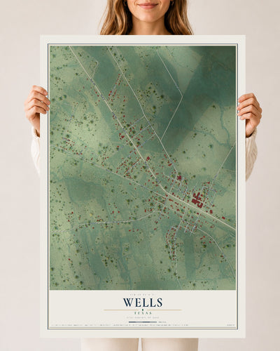 Map of Wells, Texas, 24 x 36 inch unframed archival matte print