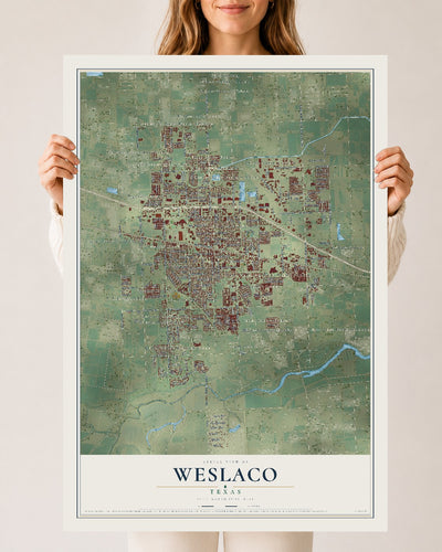 Map of Weslaco, Texas, 24 x 36 inch unframed archival matte print