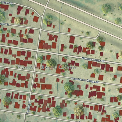 Close-up of the map of West Alto Bonito, Texas print showing street and building detail