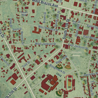 Close-up of the map of West Columbia, Texas print showing street and building detail