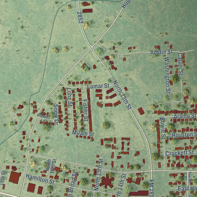 Second close-up of the map of West Columbia, Texas print showing more streets and buildings