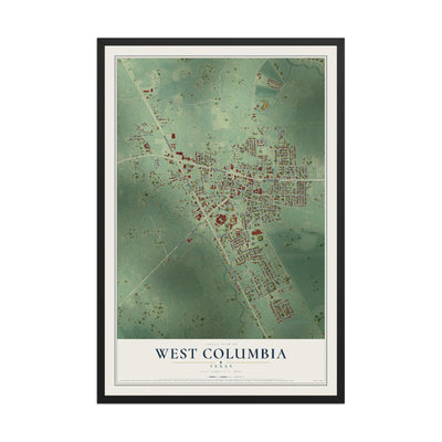 Map of West Columbia, Texas, 12 x 18 inch print in a black wood frame