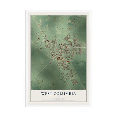 Map of West Columbia, Texas, 12 x 18 inch print in a white wood frame