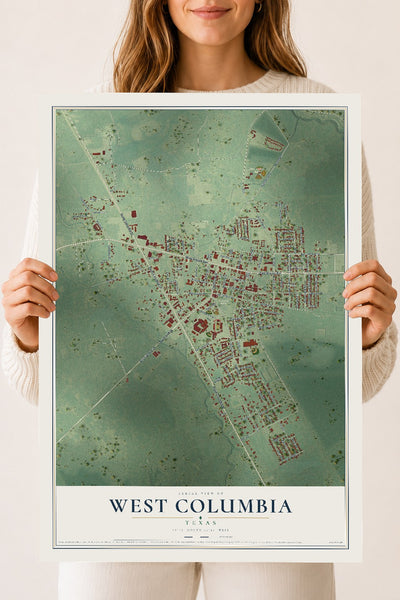 Map of West Columbia, Texas, 18 x 24 inch unframed archival matte print