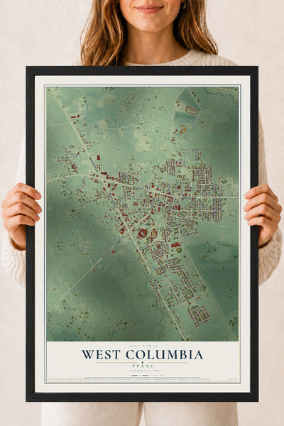 Map of West Columbia, Texas, 18 x 24 inch print in a black wood frame