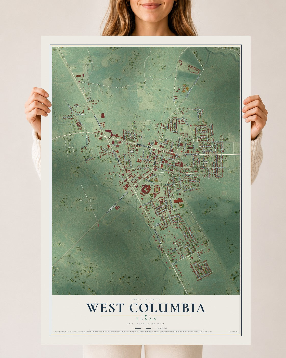 Map of West Columbia, Texas, 24 x 36 inch unframed archival matte print