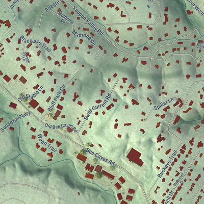 Close-up of the map of West Lake Hills, Texas print showing street and building detail