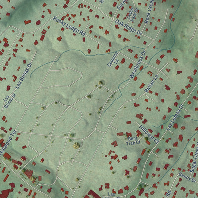 Second close-up of the map of West Lake Hills, Texas print showing more streets and buildings